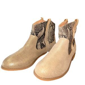 Snakeskin Glitter Shimmer Chelsea Ankle Booties Taupe Beige Women’s 8 G.H. Bass
